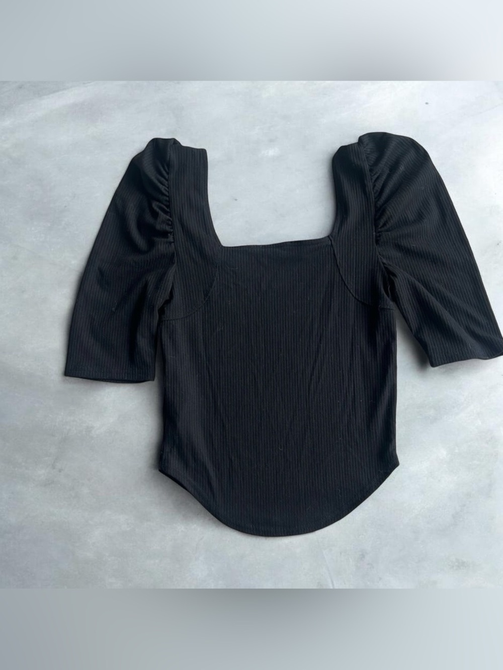 Free People We The Free black Night Lily Boho 
Puff Shoulder Top Blouse large - Picture 3 of 5